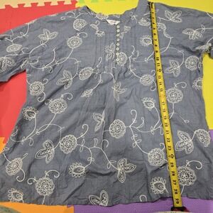 cj banks Women's 3X Blouse Blue Floral Embroidered Cotton Blend Top Boho Plus 3X